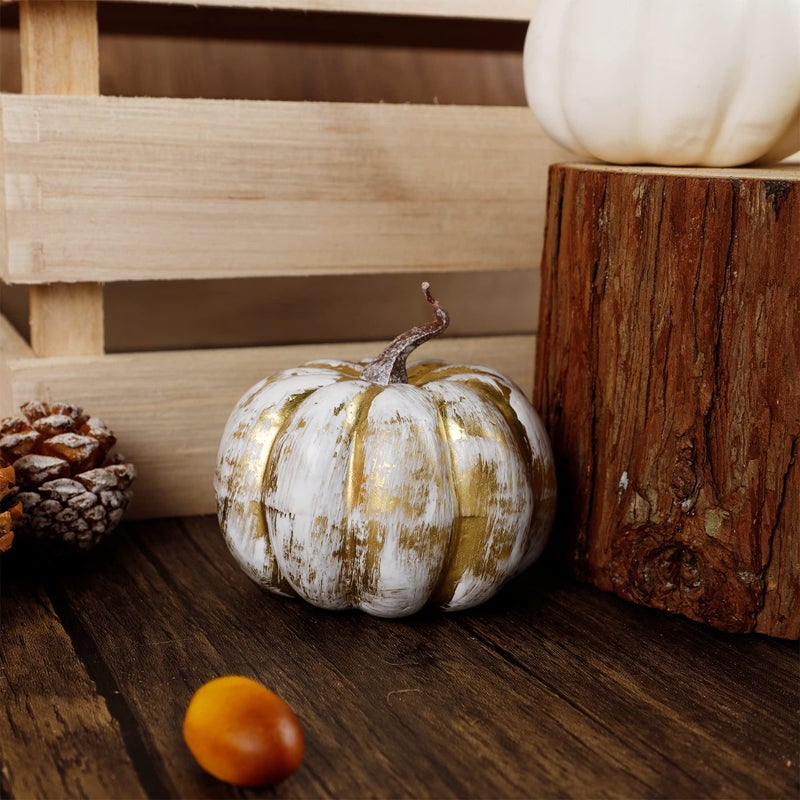 winemana 16 Pcs Golden and White Pumpkins Thanksgiving Pumpkin Decorations Assorted Sizes  Artificial Foam Harvest Autumn Decor  Fake Pumpkins Fall Decorations for Indoor Home Kitchen Table Mantle - Image 5